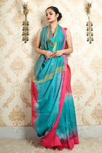 Load image into Gallery viewer, Sky Blue &amp; Pink Ikkat Handloom Saree
