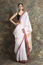 Load image into Gallery viewer, Kantha Style Allover Weaving White Handloom Saree
