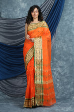 Load image into Gallery viewer, Orange Handwoven Cotton Tant Saree
