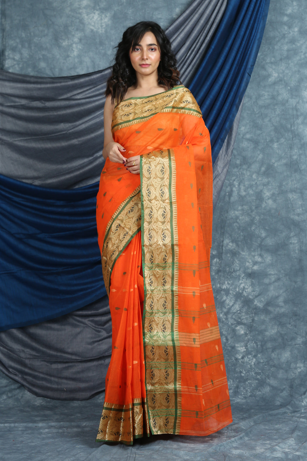 Orange Handwoven Cotton Tant Saree