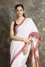 Load image into Gallery viewer, Kantha Style Allover Weaving White Handloom Saree
