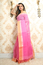 Load image into Gallery viewer, Pink Cotton Tant Saree With Allover Stripes
