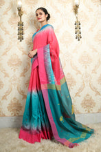 Load image into Gallery viewer, Sky Blue &amp; Pink Ikkat Handloom Saree
