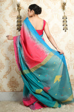 Load image into Gallery viewer, Sky Blue &amp; Pink Ikkat Handloom Saree
