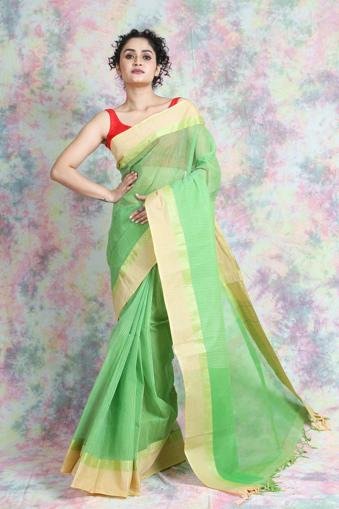 Green Handwoven Cotton Tant Saree