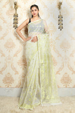 Load image into Gallery viewer, White Jamdani Saree With Allover Golden Zari Weaving
