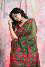 Load image into Gallery viewer, Pickle Green Allover Weaving Jamdani Saree
