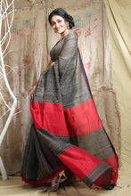 Load image into Gallery viewer, Grey Resham Handwoven Soft Saree With Allover Gheecha Woven
