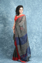 Load image into Gallery viewer, Gheecha Weaving Black Handloom Saree With Navy Blue Pallu
