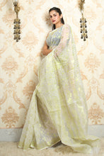 Load image into Gallery viewer, White Jamdani Saree With Allover Golden Zari Weaving
