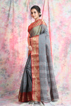 Load image into Gallery viewer, Grey Handwoven Cotton Tant Saree
