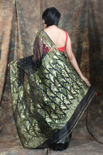 Load image into Gallery viewer, Black Weaving Jamdani Saree With Zari Pallu
