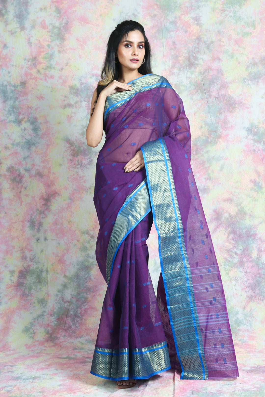 Purple Handwoven Cotton Tant Saree