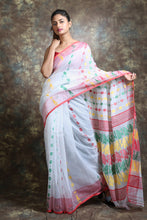 Load image into Gallery viewer, White Silk Cotton Handwoven Soft Saree With Allover Thread weaving
