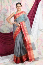 Load image into Gallery viewer, Grey Handwoven Cotton Tant Saree

