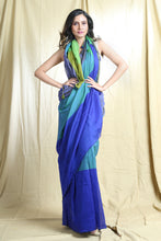 Load image into Gallery viewer, Azure Blue Blended Cotton Handwoven Soft Saree With Multicolor Woven
