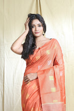 Load image into Gallery viewer, Orange Blended Silk Handwoven Soft Saree With Allover Zari Box Design
