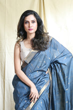 Load image into Gallery viewer, Stone Blue Blended Silk Handwoven Soft Saree With Allover Zari Work &amp; Border

