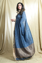 Load image into Gallery viewer, Stone Blue Blended Silk Handwoven Soft Saree With Allover Zari Work &amp; Border
