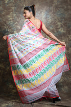 Load image into Gallery viewer, White Silk Cotton Handwoven Soft Saree With Allover Thread weaving
