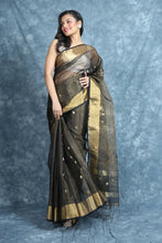 Load image into Gallery viewer, Grey Resham Handwoven Soft Saree With Zari Work
