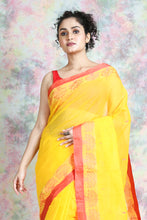 Load image into Gallery viewer, Yellow Handwoven Cotton Tant Saree
