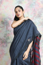 Load image into Gallery viewer, Dark Grey Handloom Saree With Sequin Pallu
