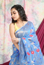 Load image into Gallery viewer, Sky Blue Jamdani Saree Allover Zari Weaving
