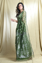 Load image into Gallery viewer, Light Green Silk Cotton Handwoven Soft Saree With Allover Copper Zari Weaving
