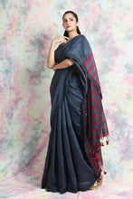 Load image into Gallery viewer, Dark Grey Handloom Saree With Sequin Pallu
