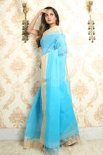 Load image into Gallery viewer, Blue Handwoven Cotton Tant Saree
