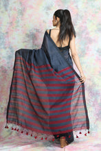 Load image into Gallery viewer, Dark Grey Handloom Saree With Sequin Pallu
