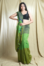 Load image into Gallery viewer, Moss Green Blended Cotton Handwoven Soft Saree With Multicolor Woven
