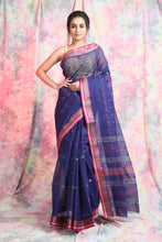 Load image into Gallery viewer, Denim Blue Handwoven Cotton Tant Saree
