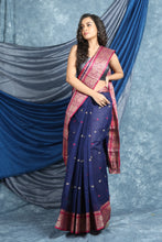 Load image into Gallery viewer, Denim Blue  Handwoven Cotton Tant Saree
