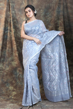 Load image into Gallery viewer, Steel Greay Allover Zari Weaving Jamdani Saree
