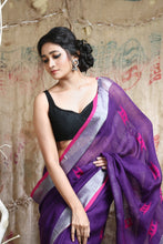 Load image into Gallery viewer, Purple Linen Handwoven Soft Saree With Allover Weaving
