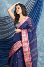 Load image into Gallery viewer, Denim Blue  Handwoven Cotton Tant Saree
