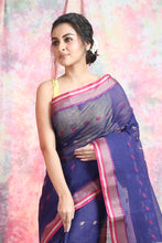 Load image into Gallery viewer, Denim Blue Handwoven Cotton Tant Saree
