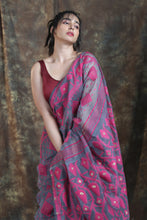 Load image into Gallery viewer, Grey Jamdani Saree With Allover Weaving
