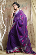 Load image into Gallery viewer, Purple Linen Handwoven Soft Saree With Allover Weaving
