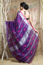 Load image into Gallery viewer, Purple Linen Handwoven Soft Saree With Allover Weaving
