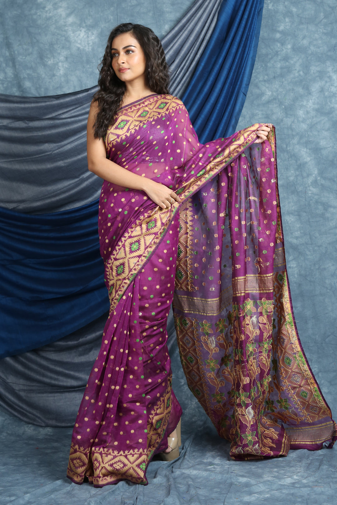 Magenta Allover Jamdani Saree