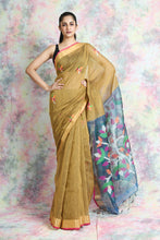 Load image into Gallery viewer, Fixen Yellow Blended Cotton Saree With Floral Pallu
