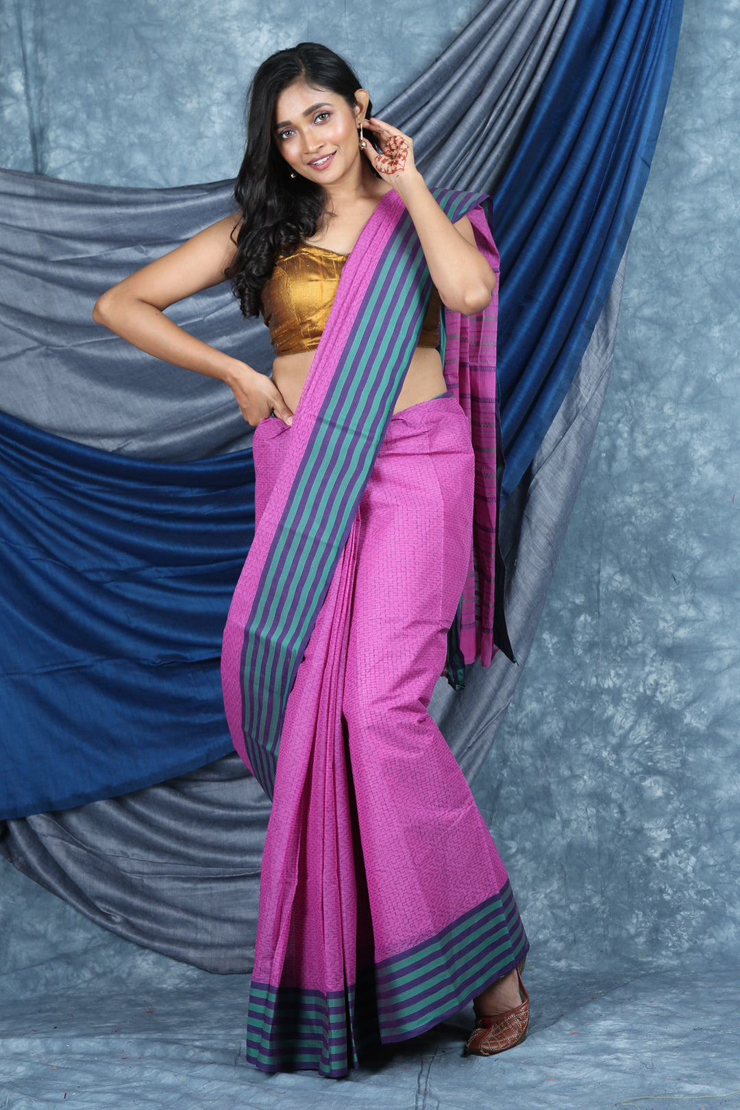 Rouge Pink Handwoven Cotton Tant Saree