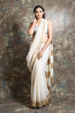 Load image into Gallery viewer, Off White Cotton Handwoven Soft Saree With Stripes Pallu
