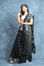 Load image into Gallery viewer, Black Silk Cotton Handwoven Soft Saree With Zari Work
