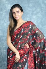 Load image into Gallery viewer, Floral Weaving Black Jamdani Saree
