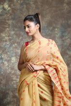 Load image into Gallery viewer, Beige Silk Cotton Handwoven Soft Saree With Allover Thread Weaving
