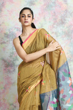Load image into Gallery viewer, Fixen Yellow Blended Cotton Saree With Floral Pallu
